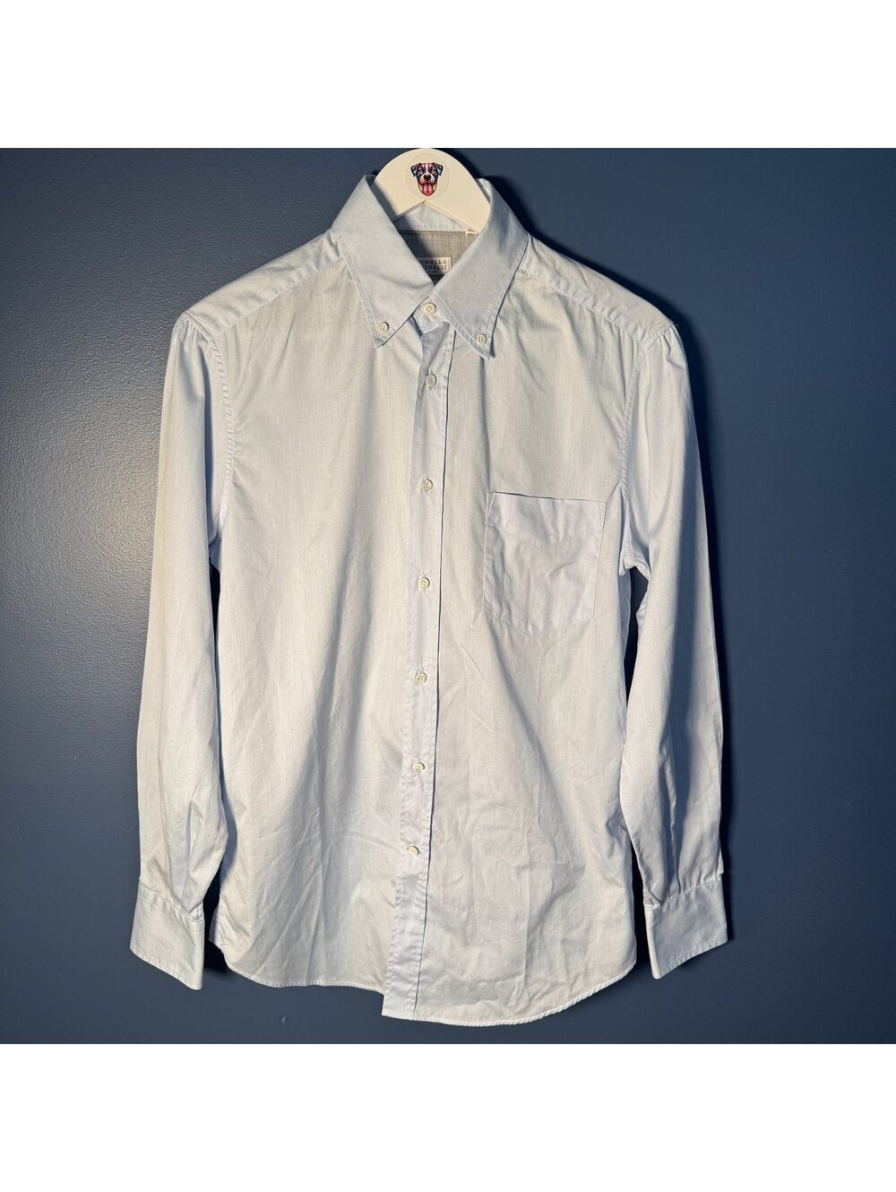 Brunello Cucinelli Basic Fit Oxford Dress Shirt Light Blue Sz XS Italy AS IS